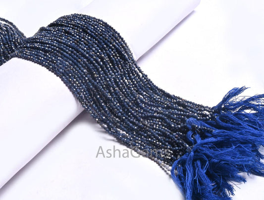 13" Real Blue Sapphire Micro Cut Gemstone Tiny Beads,2.2 mm Fine Natural sapphire Machine Cut faceted Rondelle Sapphire Beads Jewelry Crafts