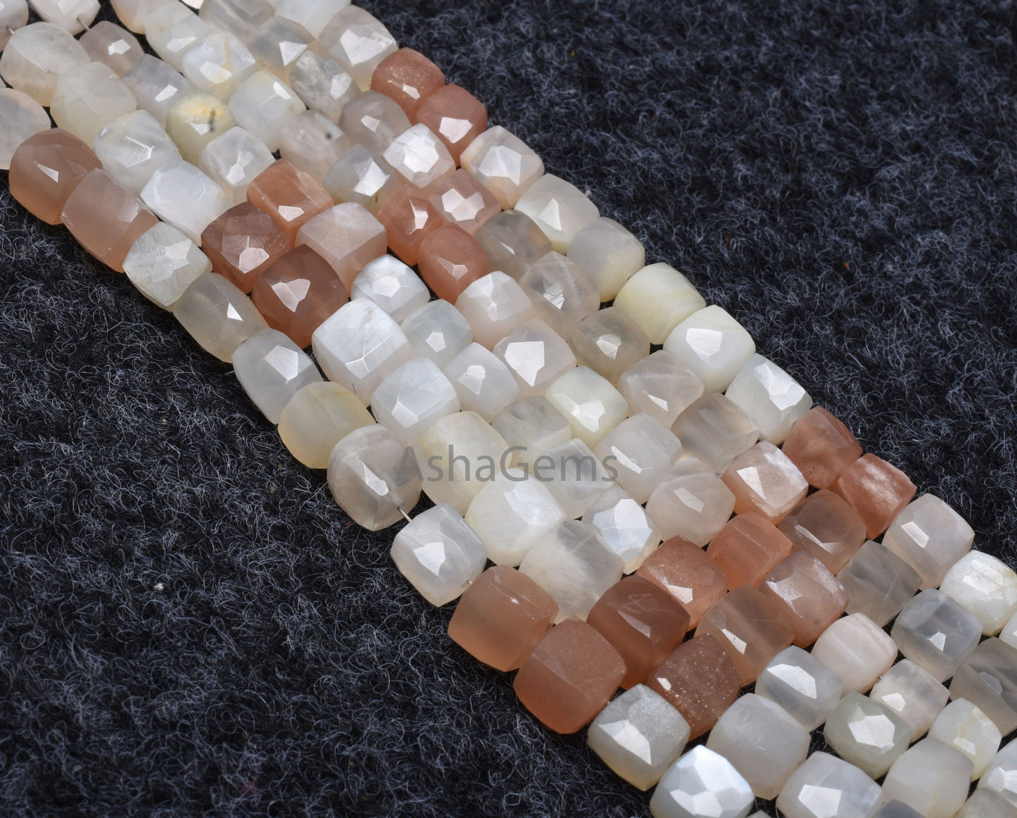 Shaded White-Pink Moonstone Faceted Box Gemstone Beads,8"strand natural Multi Moonstone Cube Beads Moonstone Beads Jewelry making Craft SALE