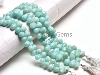 Natural Amazonite Faceted Drops Shape Beads,7-10 mm AAA Peruvian Amazonite Teardrop Briolette Gemstone Beads, Amazonite Bead Jewelry Crafts