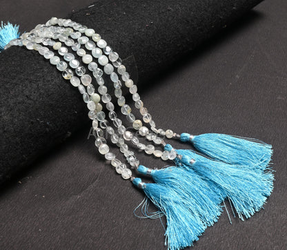 Natural Light Aqua Blue Aquamarine Coin Uneven Shape handmade Beads,8" Aquamarine Smooth Coin Gemstone loose Beads Jewelry making Craft SALE