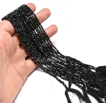 3x3 mm Black Spinel Micro Cut Round Shape Gemstone Beads, AAA Natural Coal Black Spinel Faceted Round Ball Beads, Spinal Beads Jewelry Craft