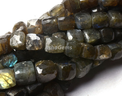 Multi Flash Labradorite Faceted 3D Cube Box Beads, Labradorite Beads,8" Black Rainbow Cube Box Beads Gemstone Faceted Box Shape Beads Craft