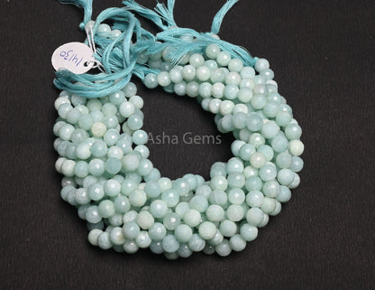Fine Blue Amazonite Faceted Round Ball Gemstone Beads,13" Natural Amazonite Beads, Amazonite Indian Cut Round Shape Beads Jewelry Handicraft