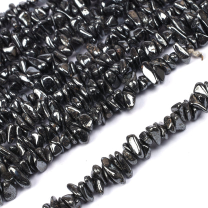 34 inch Natural Gun Metal Uncut Chips Raw Gemstone Beads Gunmetal Rough Smooth Nugget Beads, AAA Black Gun metal, Hematite Beads Raw Stones