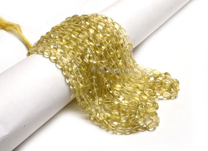 Fine Lemon Quartz Smooth Oval Shape Gemstone Beads,15" Strand Natural Yellow Lemon Quartz Plain Handmade Oval Straight Drill Beads Jewelry