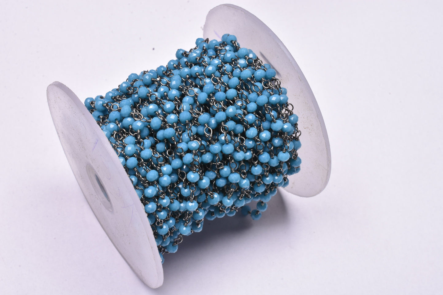 Chain Beautiful Blue Turquoise Hydro Rondelle Faceted Beads Rosary Chain,3 mm Black Plated Gunmetal Wire Jewelry Making Bulk Roll Chain Bead