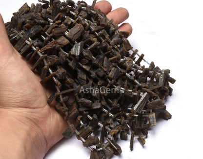 Natural Epidote Rough Gemstone Beads, 14 Inch Strand Epidote Beads, Epidote Long Raw Rough Stick Shape Uneven Beads For Boho Jewelry Crafts