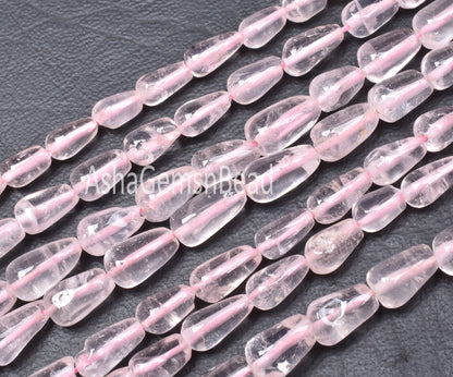 Pretty Pink Rose Quartz Smooth Drops Shape Beads, Natural Rose Quartz Teardrop,14"Strand Rose Quartz Straight Drill Drops handmade Bead SALE