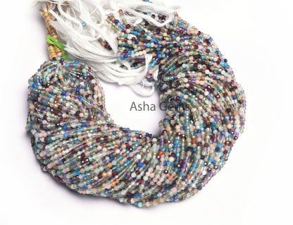Natural Multi Color Gemstone Disco Micro Cut Beads,3 mm Multi Disco Faceted Rondelle Beads Jewelry Making Craft, Fine Mix Color Stone Beads