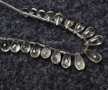 Natural Green Amethyst Faceted Drops Shape Beads, Amethyst Side Drill Drops Green Amethyst Teardrop Beads Briolette, Handmade Jewelry SALE