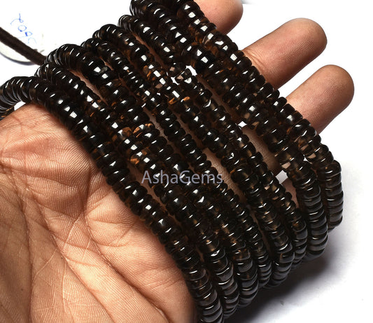 18" Strand Amazing Smoky Quartz Heishi Tyre Shape Smooth Gemstone Beads, Smoky Plain Beads,Handmade Loose Beads Smoky Quartz Jewelry Crafts