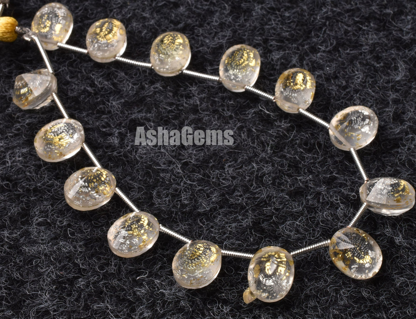 Crystal Quartz Gold Foil Doublet Oval Shape Beads Quartz Doublet Cut Stone Side Drill Beads,7 inch Gemstone Faceted Cabochons Oval Beads
