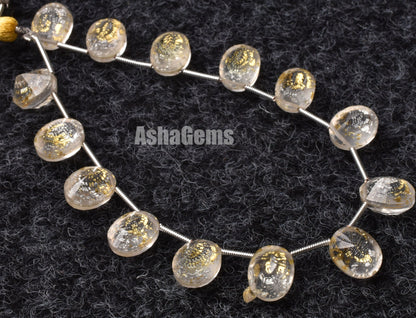 Crystal Quartz Gold Foil Doublet Oval Shape Beads Quartz Doublet Cut Stone Side Drill Beads,7 inch Gemstone Faceted Cabochons Oval Beads