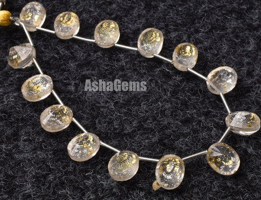 Crystal Quartz Gold Foil Doublet Oval Shape Beads Quartz Doublet Cut Stone Side Drill Beads,7 inch Gemstone Faceted Cabochons Oval Beads