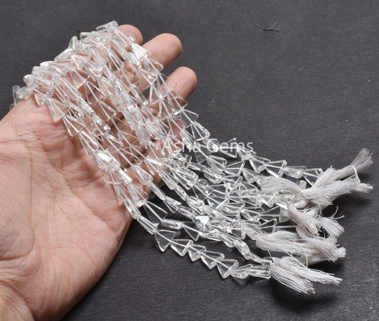 AAA Natural Crystal quartz Triangle Shape Beads,13" Strand White Crystal Smooth Fancy Trillion Gemstone Handmade Beads Crystal Jewelry SALE