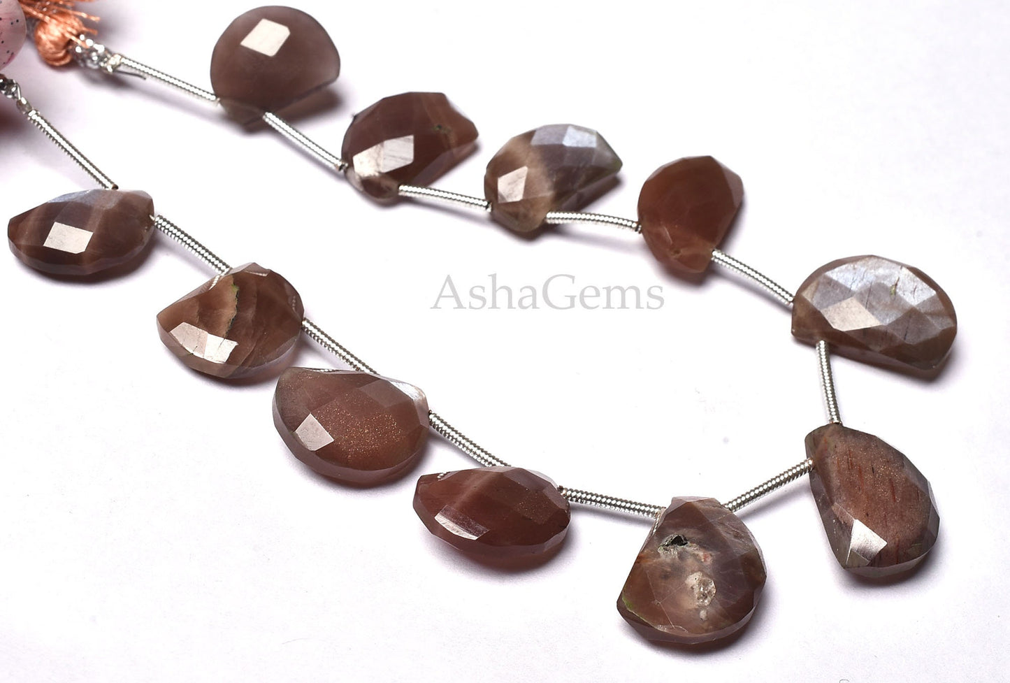 Amazing Chocolate Moonstone Beads,fancy D Shape Beads,Moonstone Faceted Beads,6.5" Strand Shaded Brown Moonstone Faceted Checker Cut Beads