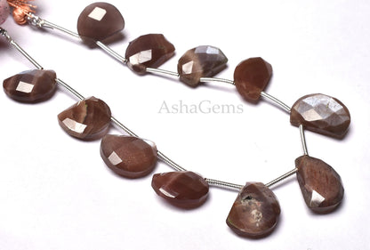 Amazing Chocolate Moonstone Beads,fancy D Shape Beads,Moonstone Faceted Beads,6.5" Strand Shaded Brown Moonstone Faceted Checker Cut Beads