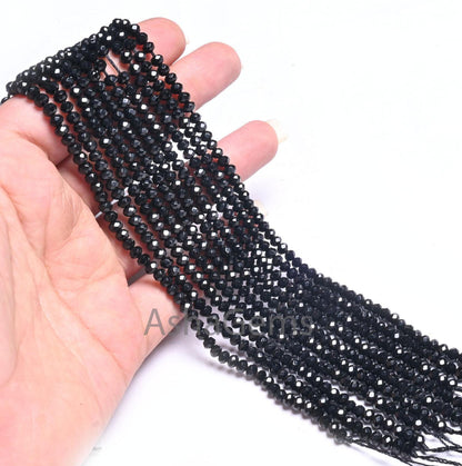 4 mm Beautiful Black Jade Quartz faceted Rondelle Shape Beads,14" AAA Coal Black Jade Quartz machine cut Gemstone Beads Jewelry Crafts SALE