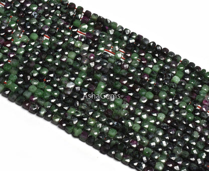 Beautiful Ruby Zoisite Faceted Cube Box Beads, Natural Ruby Zoisite 3D Cube Box Beads,Green Ruby Zoisite Faceted Bedas Tiny, Jewelry Crfats