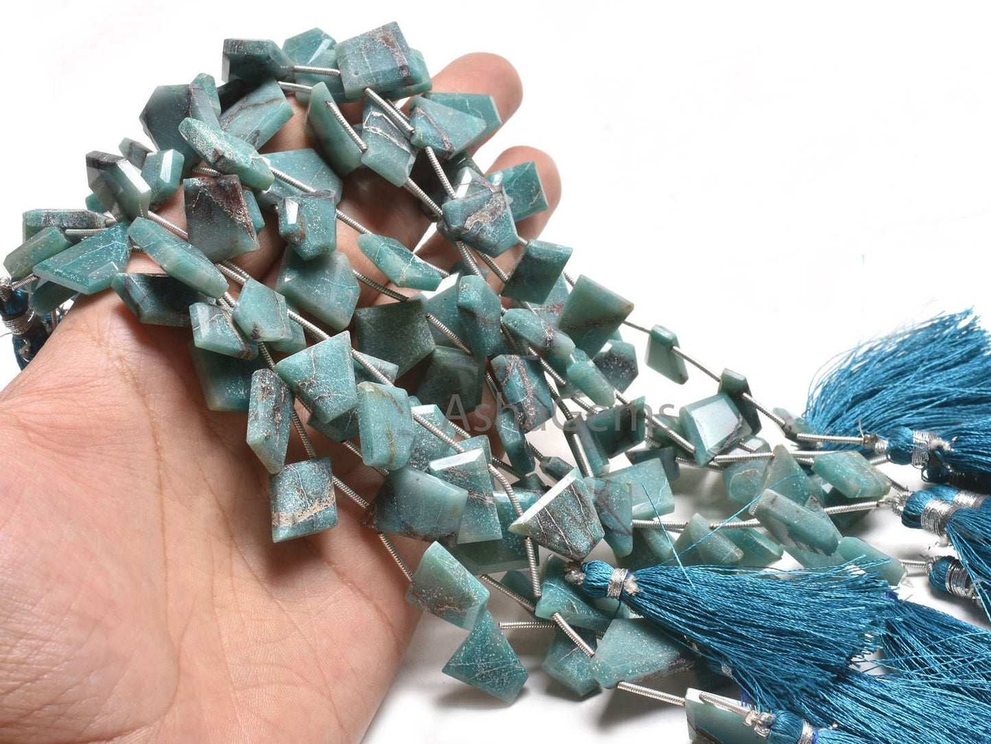 Beautiful Chrysocolla Fancy Uneven Silce Shape Faceted Gemstone Beads, Natural Blue Chrysocolla Table Cut Flat Side Drill Bead Jewelry Craft