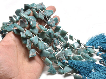 Beautiful Chrysocolla Fancy Uneven Silce Shape Faceted Gemstone Beads, Natural Blue Chrysocolla Table Cut Flat Side Drill Bead Jewelry Craft