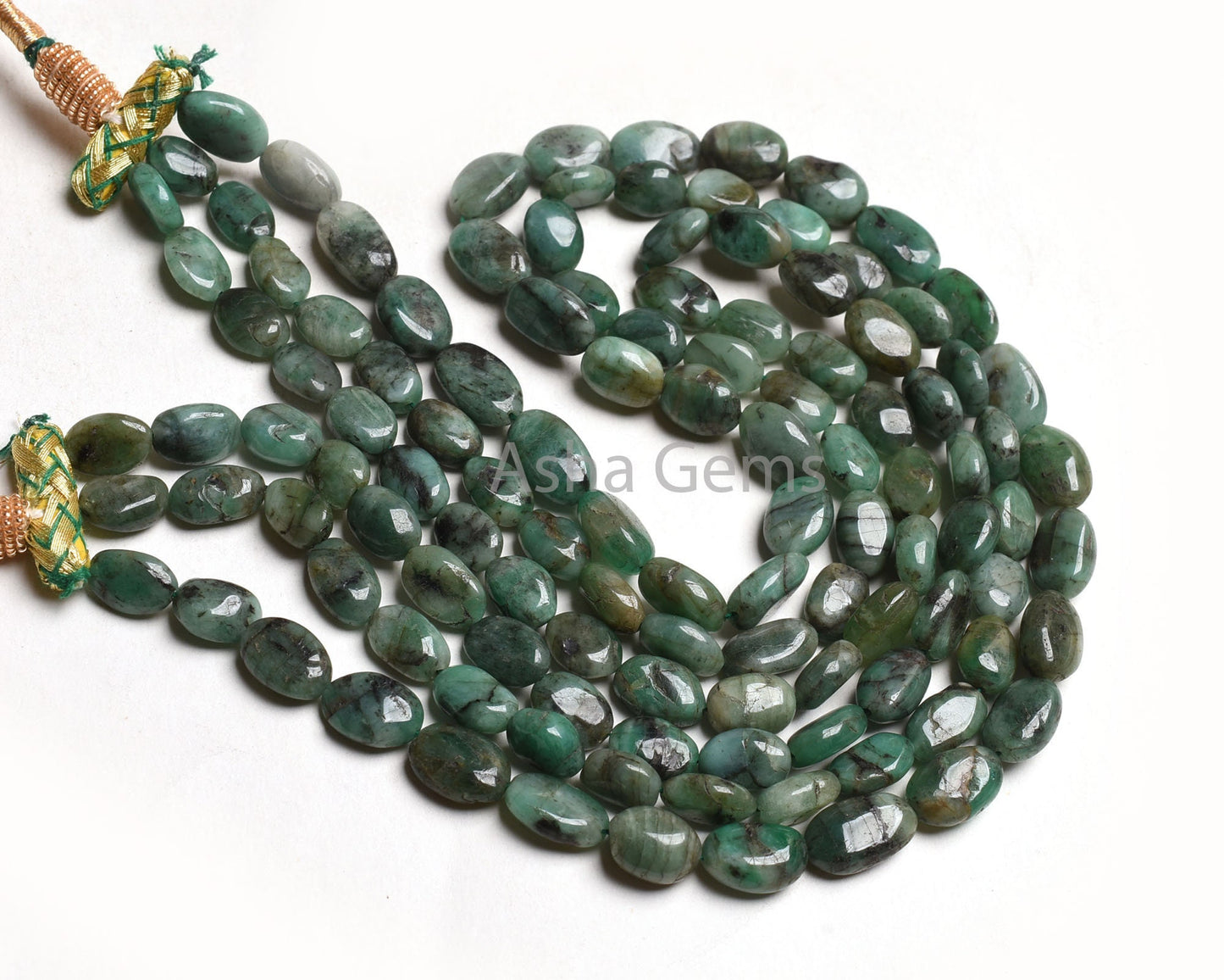 Beautiful Emerald Smooth Oval Gemstone Beads Necklace,7x9-8x12mm Green Emerald Plain Uneven Oval Bead,3 Strand Necklace Emerald Bead Jewelry