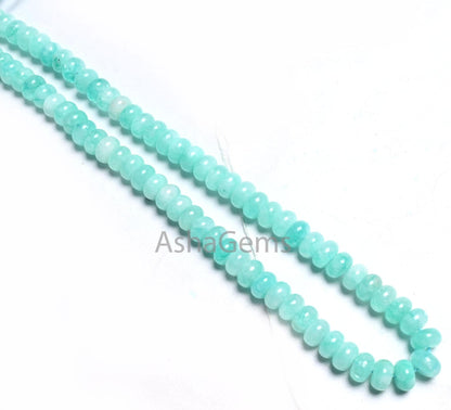 Fine Quality Peru Blue Color Jade Quartz Smooth Rondelle Gemstone Loose Beads,8 mm Neon Sky Blue Quartz Beads Jewelry making Necklace Crafts