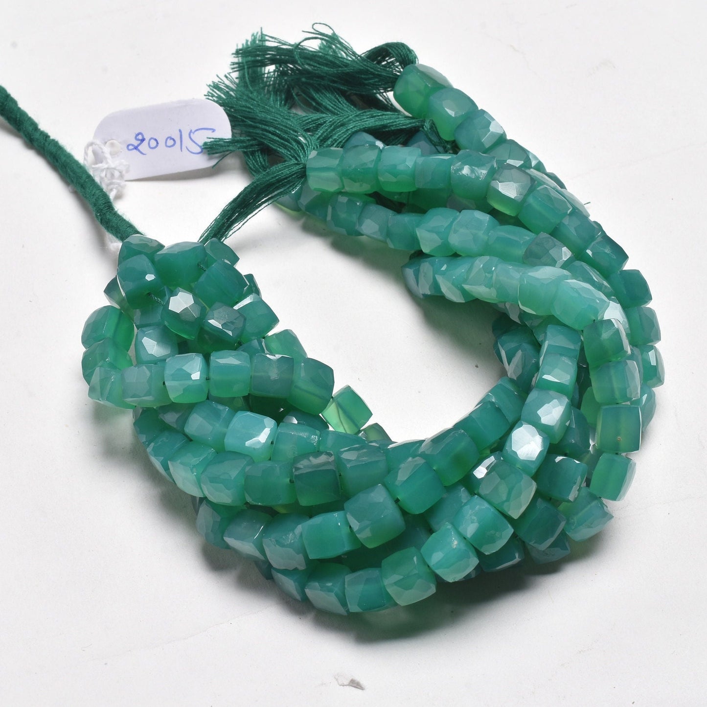Beautiful Green Onyx Faceted 3D Cube Box Center Drill Beads,8" Strand Green Onyx Cube Gemstone Handmade Beads Onyx Bead Jewelry Making Craft