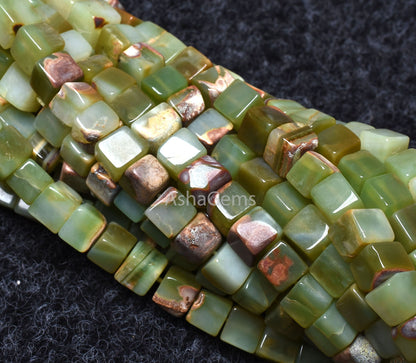 Bio Green Opal Shaded Box Shape Beads,Beautiful Green Opal Smooth 3D Cube Box Beads, Plain Handmade Opal Cube Beads For Jewelry Making SALE
