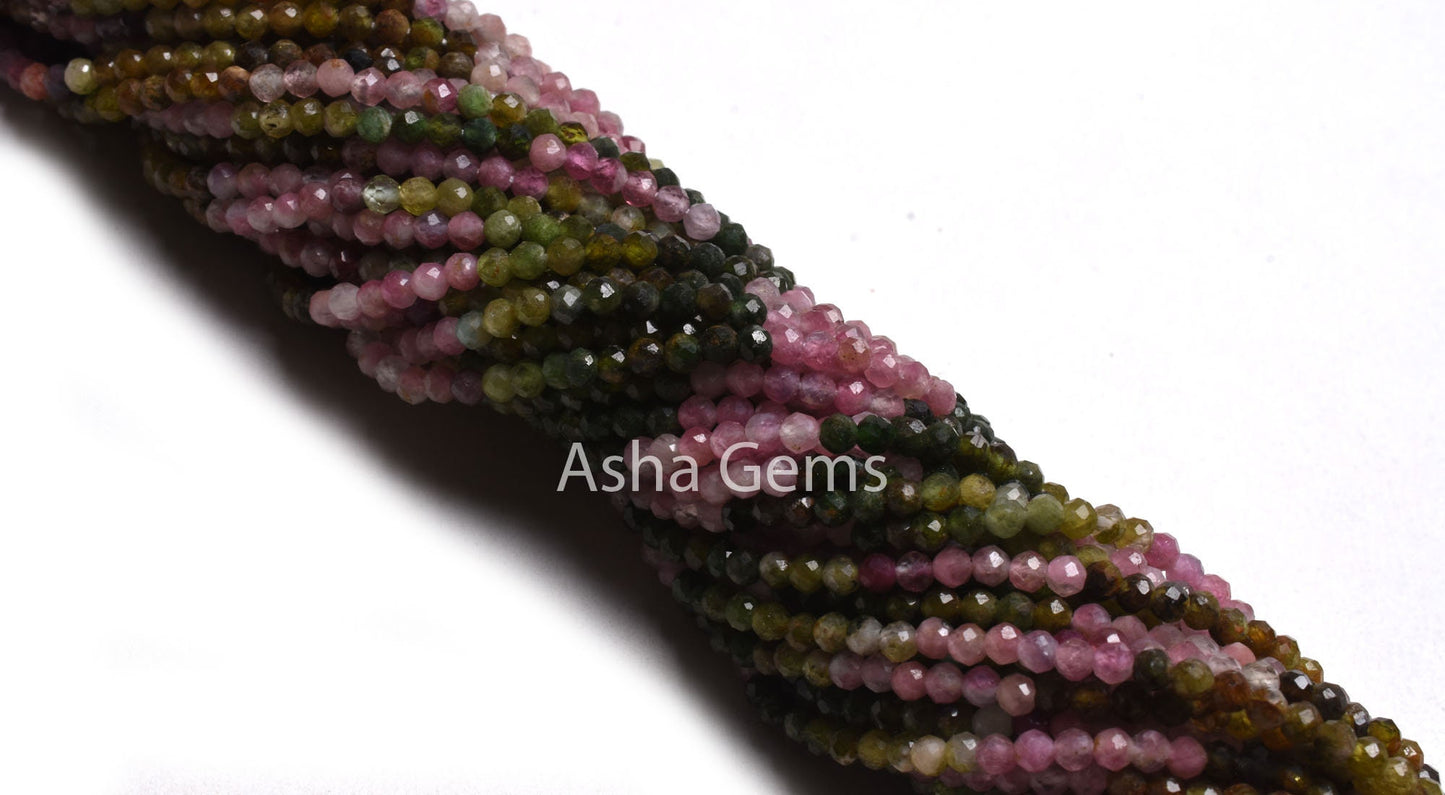 3 mm Multi Tourmaline Micro Faceted Round Shape Gemstone Beads, Natural Tourmaline Machine Cut Round Ball Beads,Fine Tourmaline Bead Jewelry