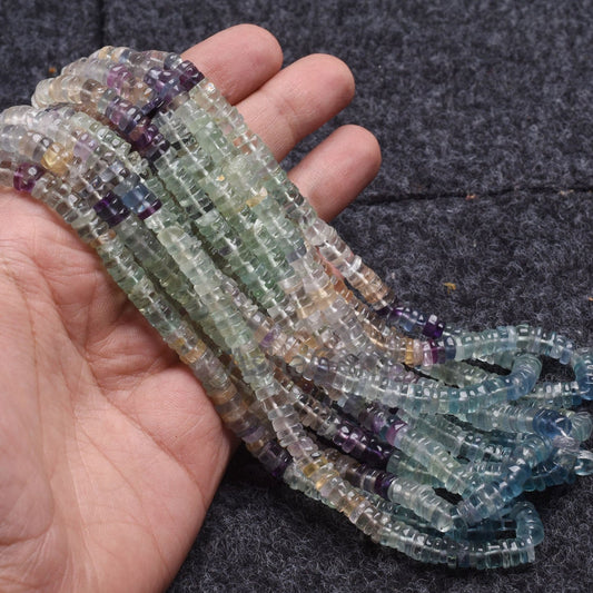 Natural Fluorite Smooth Tyre Shape Beads,5.5-6mm Beautiful multi Fluorite Shaded Beads, Fluorite Heishi Tyre Bead Jewelry Making Craft,SALE