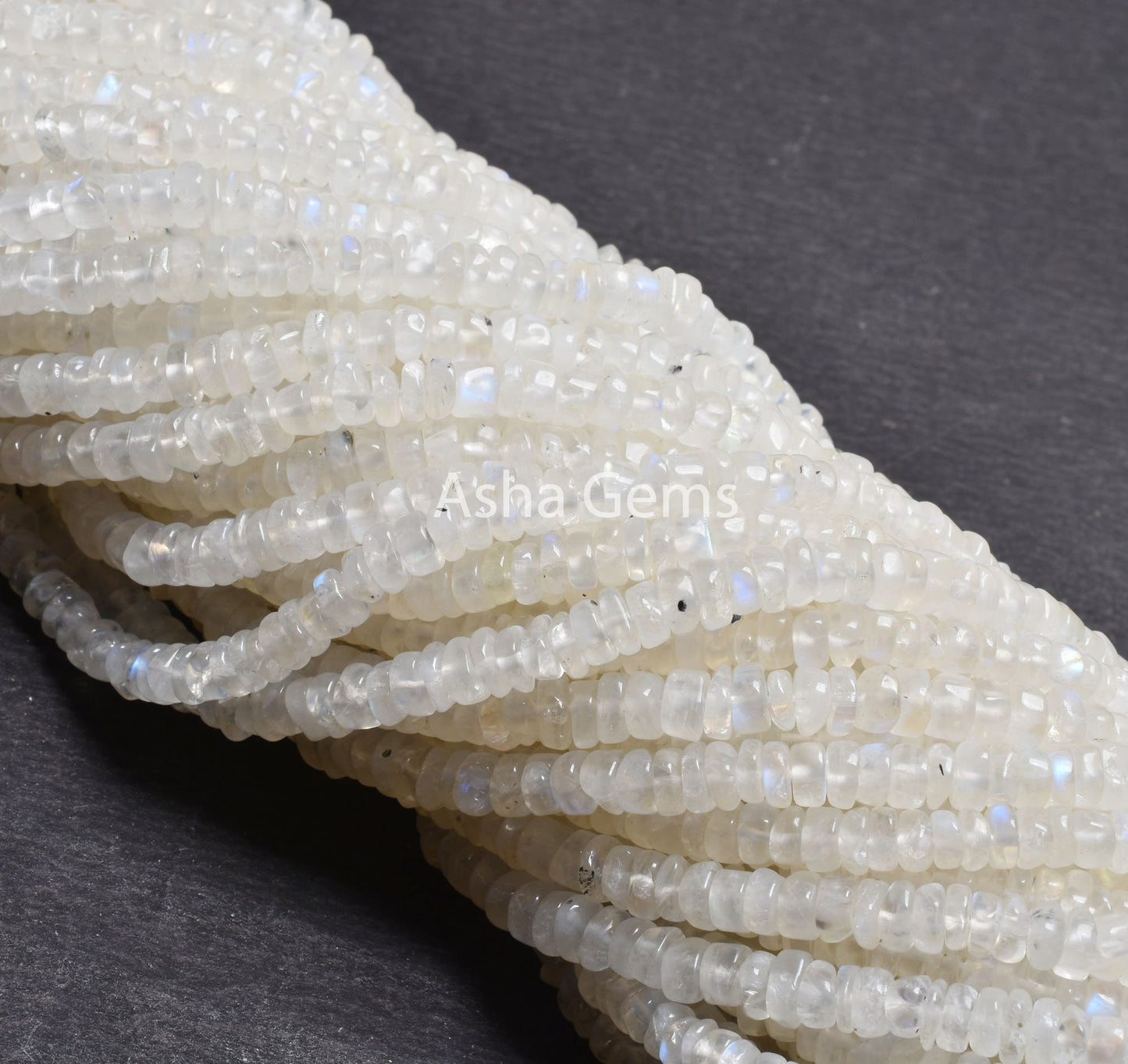 Natural Flash Rainbow Moonstone Smooth Gemstone Beads,12" Strand Blue Fire White Rainbow Uneven Shape Rondelle Handmade Beads Jewelry Crafts