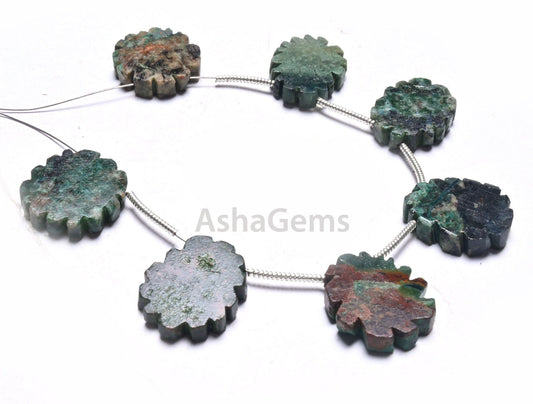 Natural Green Agate Jasper Flat Rough Slice Carving Handmade Beads, Jasper Uneven Raw Polish Gemstone Carve Side Drill Beads Jewelry Crafts