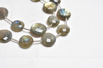 Beautiful Labradorite Faceted Coin Shape Gemstone Beads,10-12 mm Labradorite Beads, Flashy Black rainbow Coin Briolette Straight Drill Beads