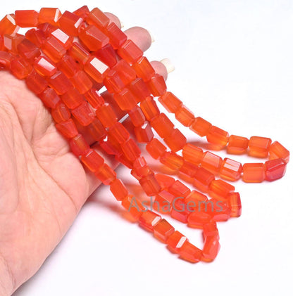 Beautiful Red Orange Chalcedony faceted Nugget Shape Handmade Beads, AAA Chalcedony Tumble Gemstone Indian Cut Chalcedony Beads Jewelry SALE