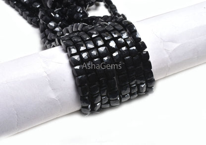 Fine Quality Black Onyx Faceted Cube Shape Gemstone Beads,8" Black Onyx 3D Cube Box Indian Cut Beads Onyx Center Drill Box Bead Jewelry SALE