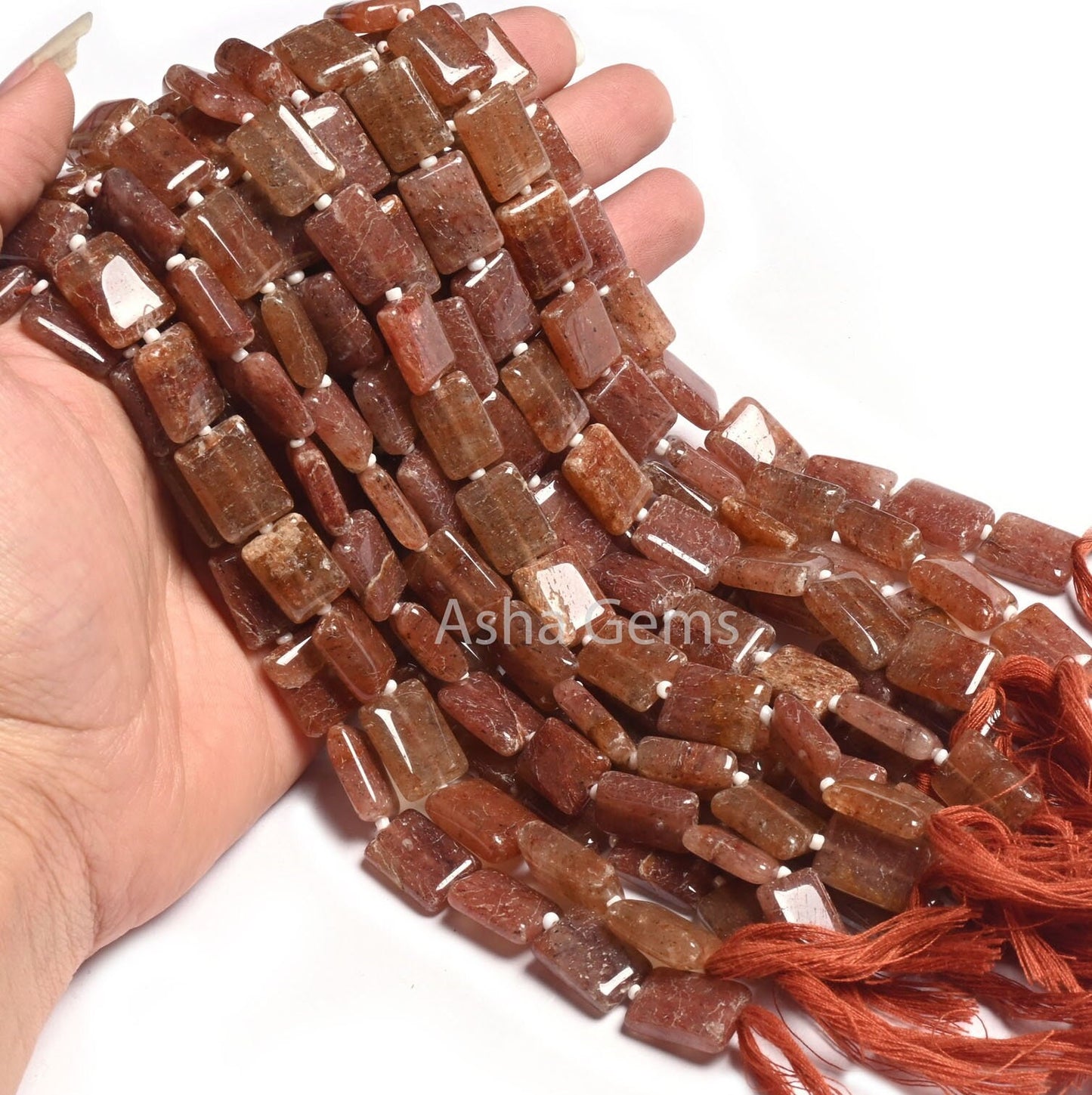 9" Strand Red Strawberry Quartz Smooth Rectangle Shape Gemstone Loose Beads, Strawberry Quartz Handmade Chicklet Straight Drill Bead Jewelry