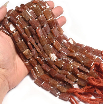 9" Strand Red Strawberry Quartz Smooth Rectangle Shape Gemstone Loose Beads, Strawberry Quartz Handmade Chicklet Straight Drill Bead Jewelry