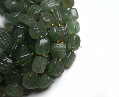 Beautiful Strawberry Quartz Fancy Shape Carved Gemstone Beads,8" Strand Natural Green Strawberry Carving Uneven Square Nugget Handmade Beads