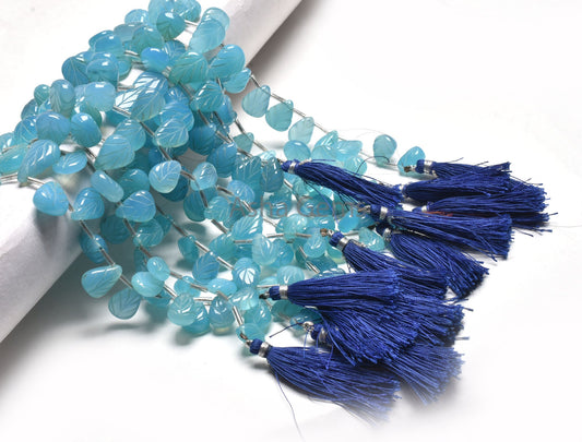 Blue chalcedony Carving Pears Shape beads,9' strand Chalcedony Carved Teardrop Beads, AAA Blue Chalcedony Carve Beads Gemstone Handmade SALE