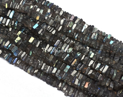Beautiful Labradorite Smooth Heishi Square Shape Gemstone Beads, Plain Flat Beads, Natural Black Rainbow,Labradorite Jewelry Making Crafts