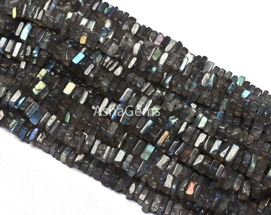 Beautiful Labradorite Smooth Heishi Square Shape Gemstone Beads, Plain Flat Beads, Natural Black Rainbow,Labradorite Jewelry Making Crafts