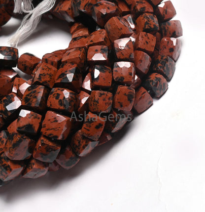 Beautiful Red Obsidian Faceted Box Shape Gemstone Loose Beads, Natural Mahogany Obsidian 3D Cube Box Indian Cut Mountain Obsidian Beads SALE