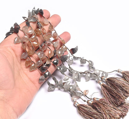 Beautiful Dot Quartz Fancy Mango Shape Faceted Gemstone Beads, Shaded Black Red Dot Quartz Side Drill Keri Fancy Briolette Bead Jewelry SALE (AG 18537 )