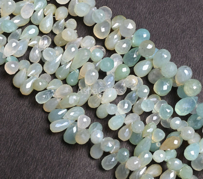 Fine Shaded Aqua Sea Green Chalcedony Silver Coated Drops Faceted Beads, Chalcedony Bead, Chalcedony Teardrop Briolette Jewelry Making Craft