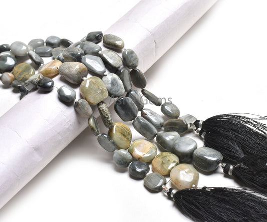 Natural Cats Eye Smooth Nuggets Beads,13.5 inch Strand Cats Eye Plain Tumble Shape Handmade Gemstone Beads, Cats Eye Bead Jewelry Craft SALE