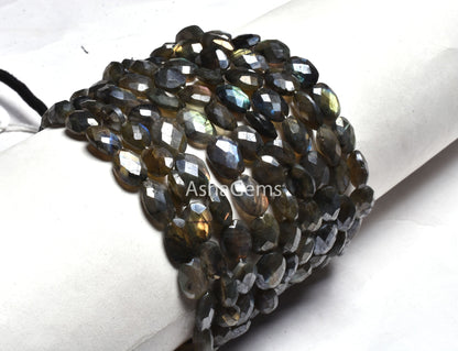 9" Strand Labradorite Silver Coated Faceted Mani Oval Shape Checker Cut Gemstone Beads, Labradorite Oval Beads For Jewelry Making craft sale