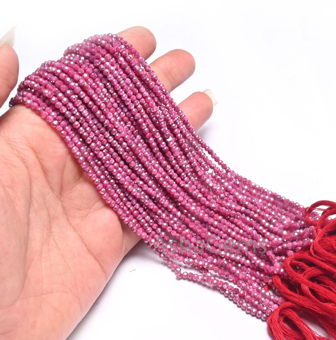 AAA Moonstone Pink Coated Micro Faceted Beads, 2.8-3 mm Natural Moonstone Pink Coated Machine Cut Rondelle Moonstone Gemstone Beads Jewelry
