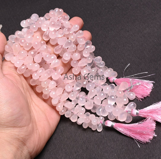 Natural Pink Rose Quartz Faceted Drops Gemstone Beads, Rose Quartz Bead, Fine Rose Quartz Side Drill Teardrop Briolette Beads Jewelry Crafts