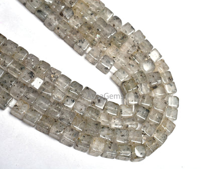 Beautiful Black Dot Quartz Smooth 3D Cube Box Beads,8,16" Strand Natural Dot Quartz Plain Handmade Cube Beads For Jewelry Makings Craft SALE